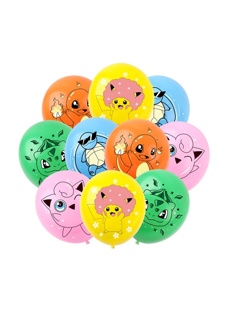 مجموعة بالونات حفلات ملونة برسومات كرتونية مع لافتة عيد ميلاد وزينة للكيك - ديكور بيكاتشو وأصدقائه لحفلات الأطفال الداخلية والخارجية - Image 5